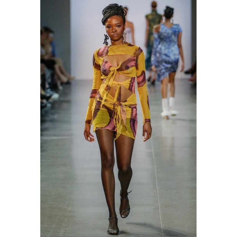 Kim Shui Sheer Dress Yellow Mesh Mini Cut Out